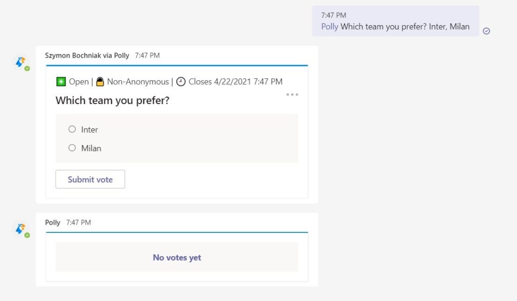 Add Quick Polls in Microsoft Teams chats and meeting