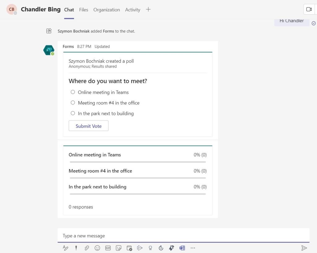 Add Quick Polls in Microsoft Teams chats and meeting