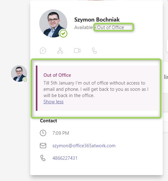 how to mark yourself out of office in microsoft teams