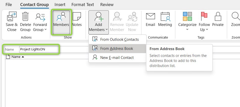 How to create Email Group in Outlook