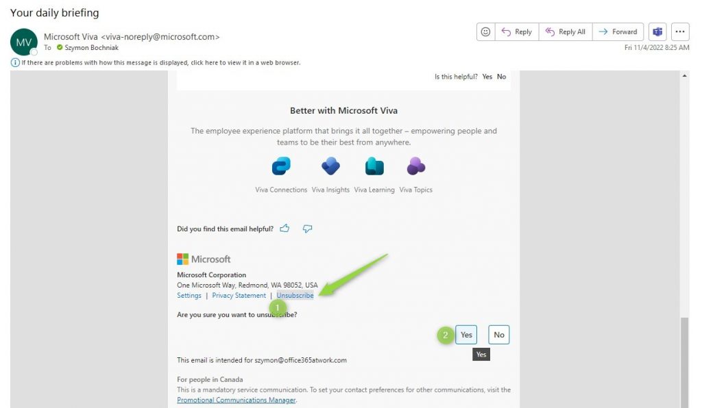 Turn Off daily emails from Microsoft Viva in Microsoft 365
