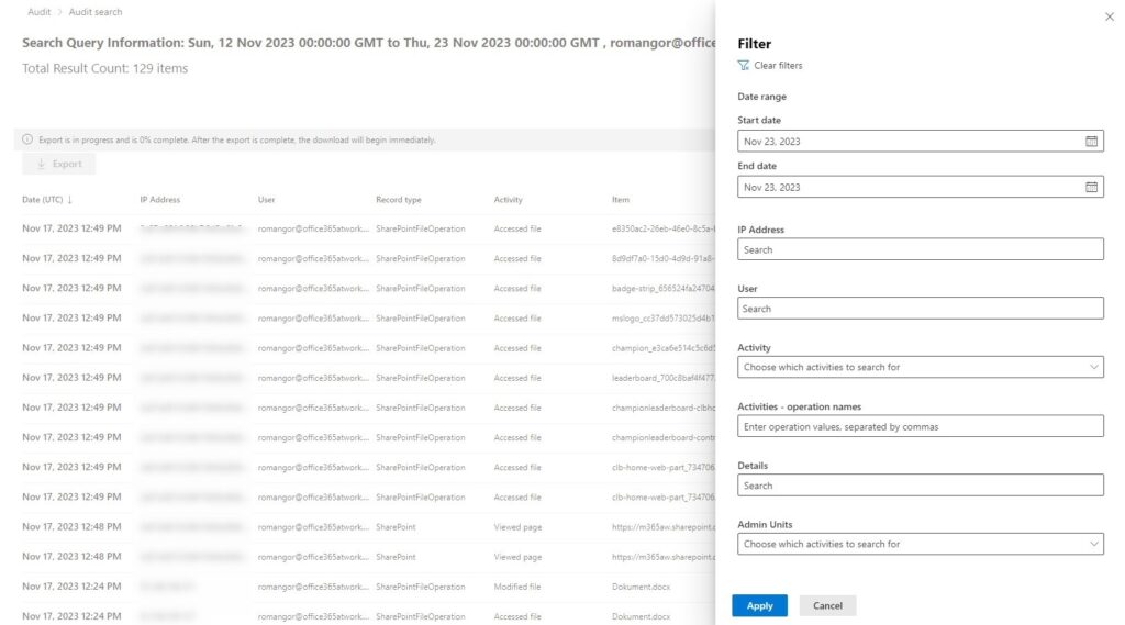 Office 365 Audit Log for apps, users, data in Microsoft 365