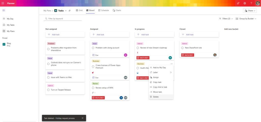 How to restore deleted Planner plan